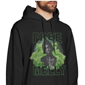 YAAN Free Melly Graphic Hoodie Pullover Sweatshirt‎ Black Hip Hop L
